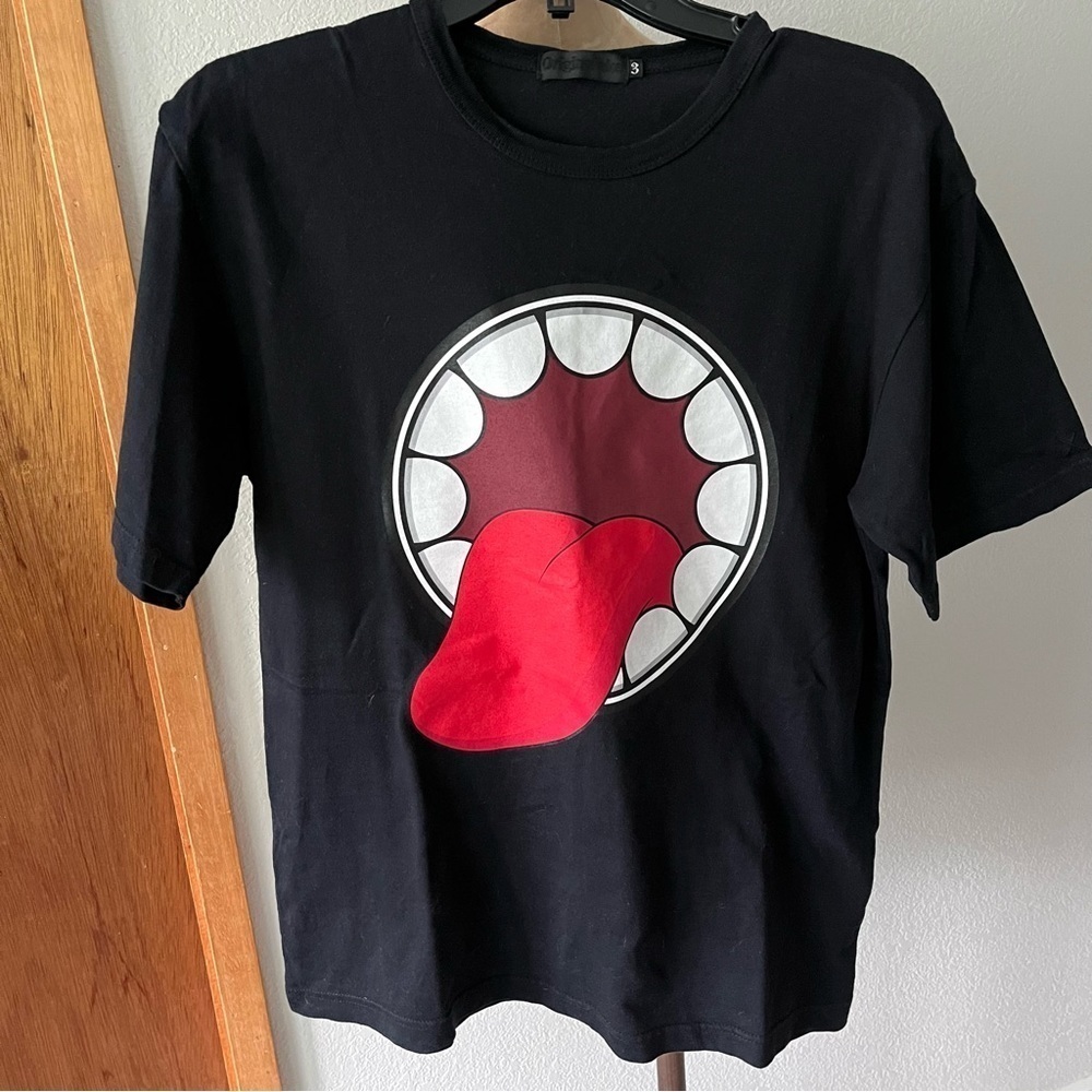 ORIGINAL FAKE sz 3 US sz M Black Mouth Chomper Tee Tshirt Medicom Toy KAWS
